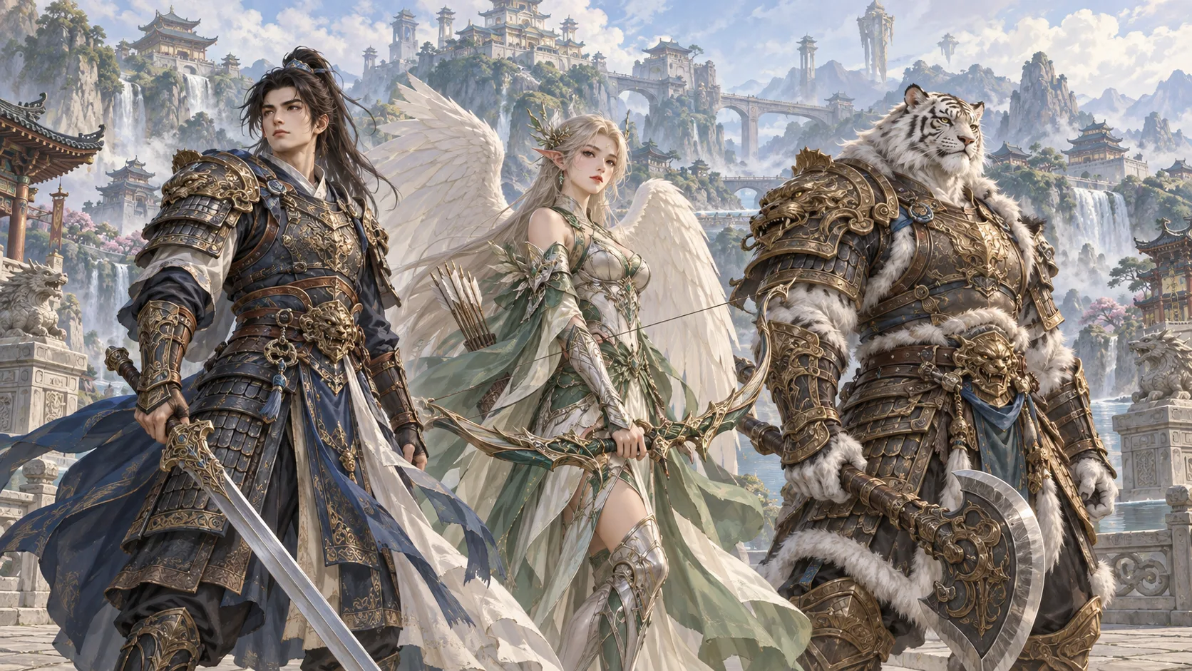 Three heroes representing the original races